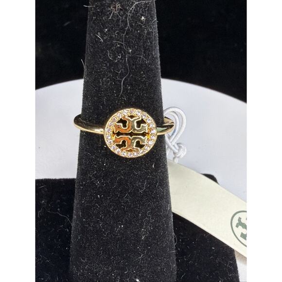 Tory Burch Miller Pavé Delicate Ring Designer Gold Plated Sz 7 Free Dust Bag New - Picture 2 of 9